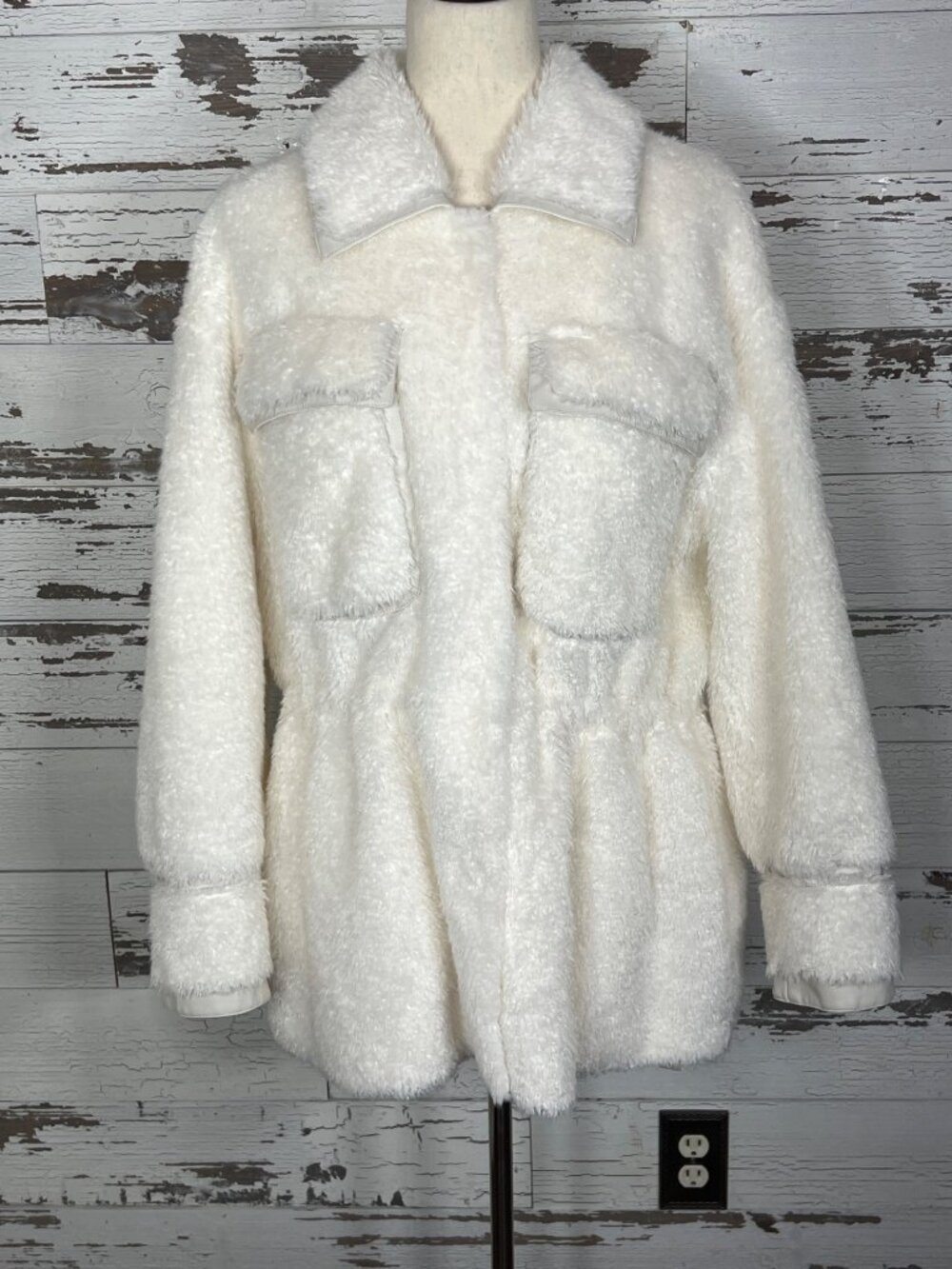 MAEVE BY ANTHROPOLOGIE Teddy Faux Shearling Coat White Sz L EUC